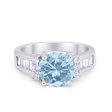 Engagement Baguette Stone Ring Simulated Aquamarine CZ 925 Sterling Silver
